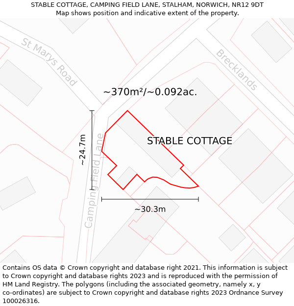 STABLE COTTAGE, CAMPING FIELD LANE, STALHAM, NORWICH, NR12 9DT: Plot and title map