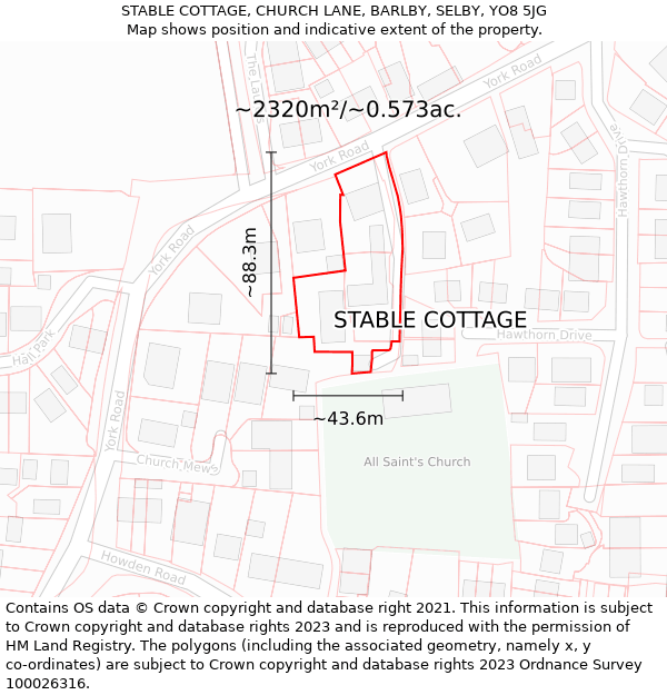 STABLE COTTAGE, CHURCH LANE, BARLBY, SELBY, YO8 5JG: Plot and title map