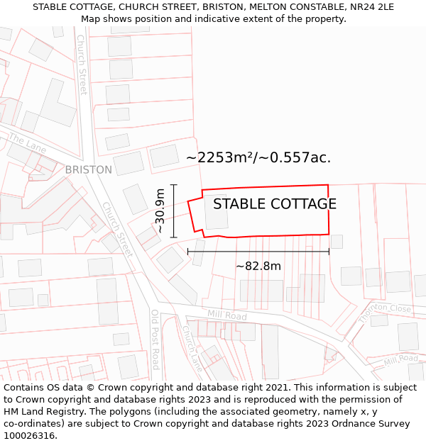 STABLE COTTAGE, CHURCH STREET, BRISTON, MELTON CONSTABLE, NR24 2LE: Plot and title map