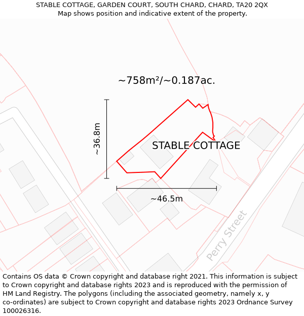 STABLE COTTAGE, GARDEN COURT, SOUTH CHARD, CHARD, TA20 2QX: Plot and title map