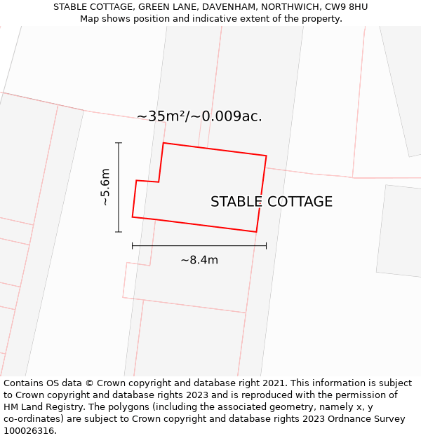 STABLE COTTAGE, GREEN LANE, DAVENHAM, NORTHWICH, CW9 8HU: Plot and title map