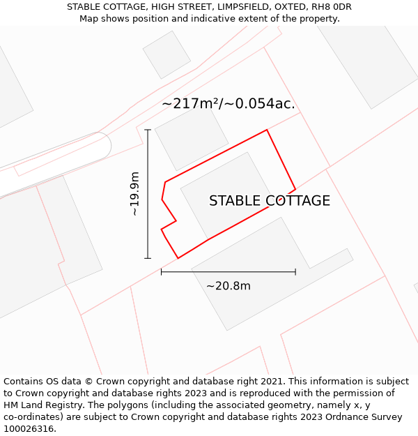 STABLE COTTAGE, HIGH STREET, LIMPSFIELD, OXTED, RH8 0DR: Plot and title map