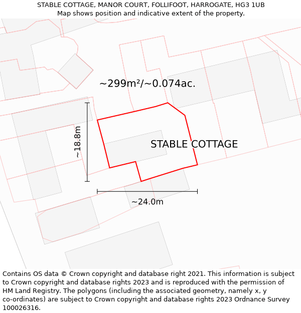 STABLE COTTAGE, MANOR COURT, FOLLIFOOT, HARROGATE, HG3 1UB: Plot and title map