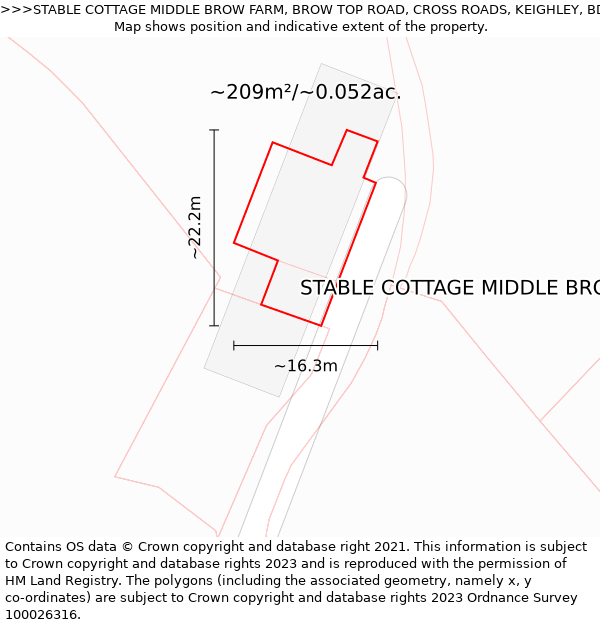 STABLE COTTAGE MIDDLE BROW FARM, BROW TOP ROAD, CROSS ROADS, KEIGHLEY, BD22 9PH: Plot and title map