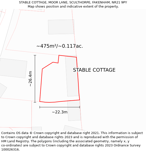 STABLE COTTAGE, MOOR LANE, SCULTHORPE, FAKENHAM, NR21 9PY: Plot and title map