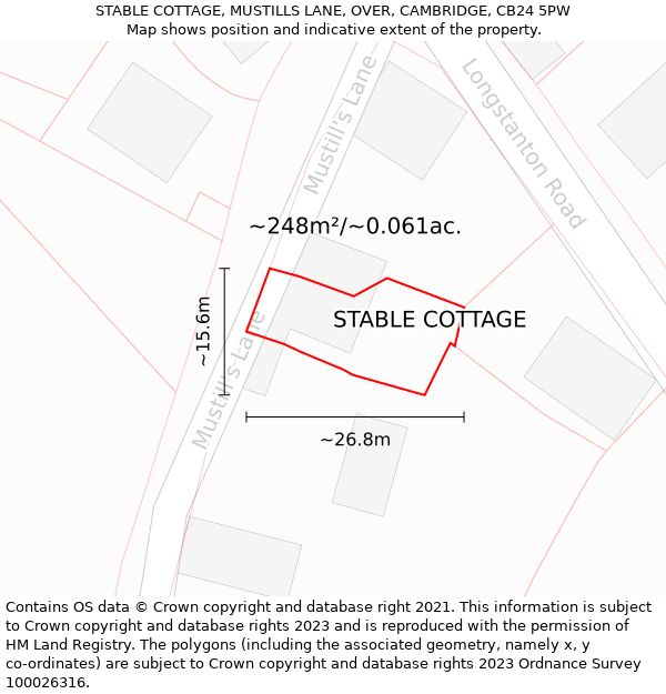 STABLE COTTAGE, MUSTILLS LANE, OVER, CAMBRIDGE, CB24 5PW: Plot and title map