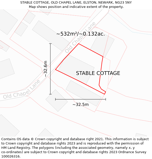 STABLE COTTAGE, OLD CHAPEL LANE, ELSTON, NEWARK, NG23 5NY: Plot and title map