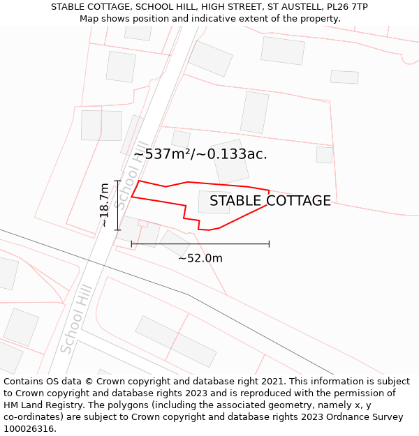 STABLE COTTAGE, SCHOOL HILL, HIGH STREET, ST AUSTELL, PL26 7TP: Plot and title map