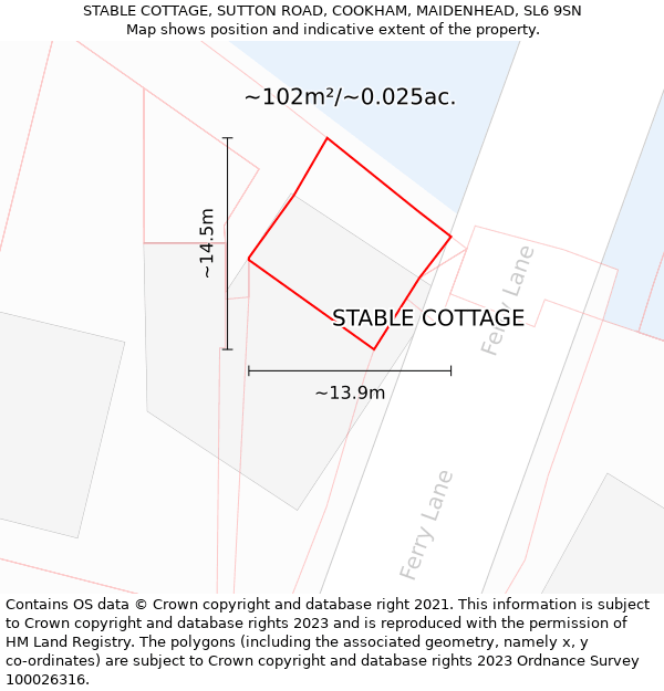 STABLE COTTAGE, SUTTON ROAD, COOKHAM, MAIDENHEAD, SL6 9SN: Plot and title map