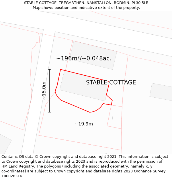 STABLE COTTAGE, TREGARTHEN, NANSTALLON, BODMIN, PL30 5LB: Plot and title map