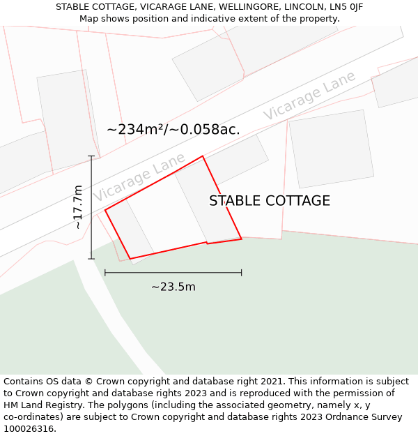 STABLE COTTAGE, VICARAGE LANE, WELLINGORE, LINCOLN, LN5 0JF: Plot and title map