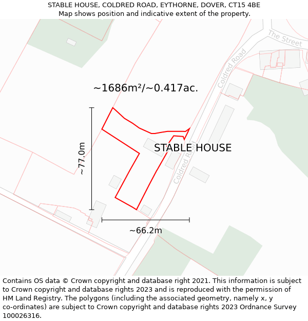 STABLE HOUSE, COLDRED ROAD, EYTHORNE, DOVER, CT15 4BE: Plot and title map