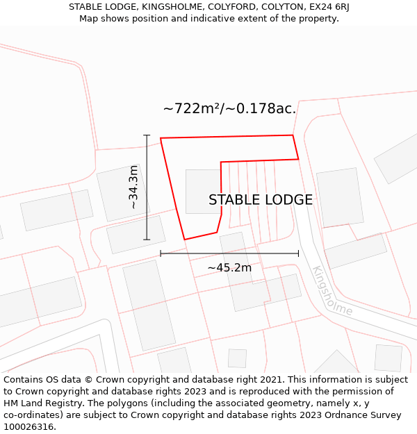 STABLE LODGE, KINGSHOLME, COLYFORD, COLYTON, EX24 6RJ: Plot and title map