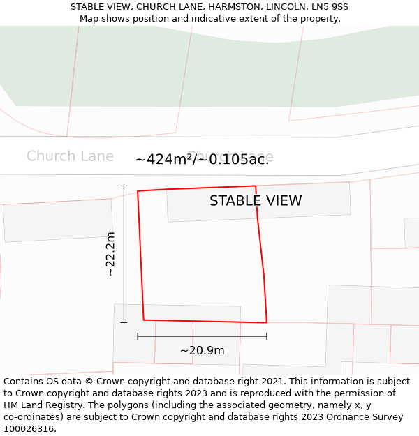 STABLE VIEW, CHURCH LANE, HARMSTON, LINCOLN, LN5 9SS: Plot and title map