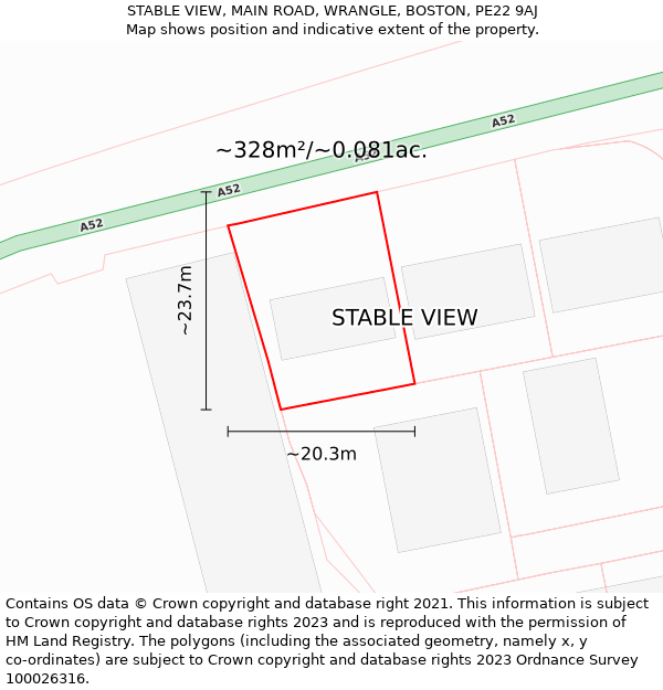 STABLE VIEW, MAIN ROAD, WRANGLE, BOSTON, PE22 9AJ: Plot and title map