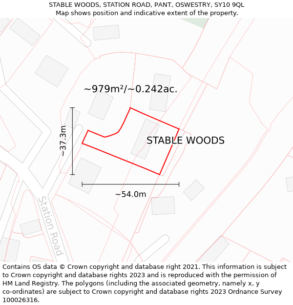 STABLE WOODS, STATION ROAD, PANT, OSWESTRY, SY10 9QL: Plot and title map