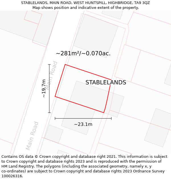 STABLELANDS, MAIN ROAD, WEST HUNTSPILL, HIGHBRIDGE, TA9 3QZ: Plot and title map