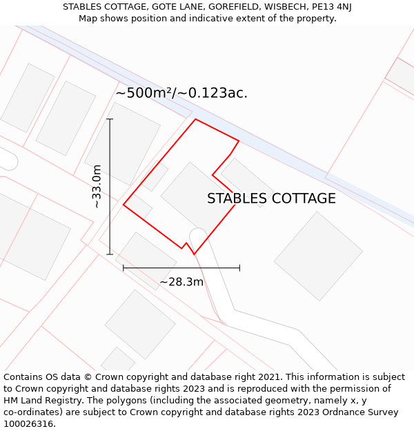 STABLES COTTAGE, GOTE LANE, GOREFIELD, WISBECH, PE13 4NJ: Plot and title map