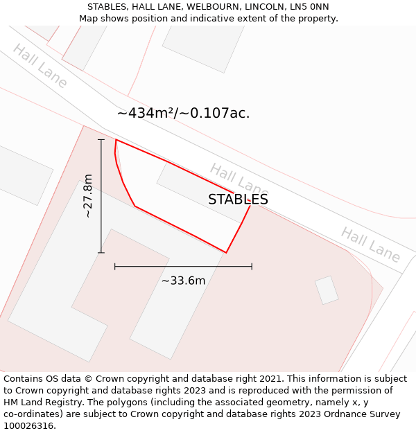 STABLES, HALL LANE, WELBOURN, LINCOLN, LN5 0NN: Plot and title map