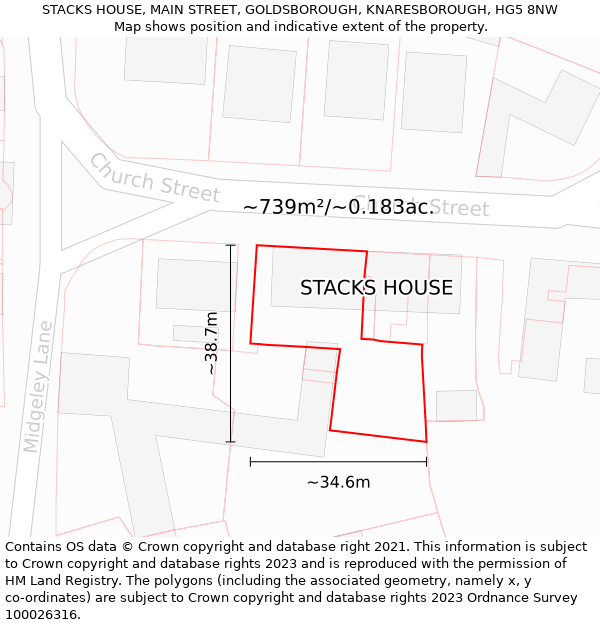 STACKS HOUSE, MAIN STREET, GOLDSBOROUGH, KNARESBOROUGH, HG5 8NW: Plot and title map