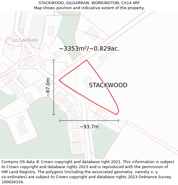 STACKWOOD, GILGARRAN, WORKINGTON, CA14 4RF: Plot and title map