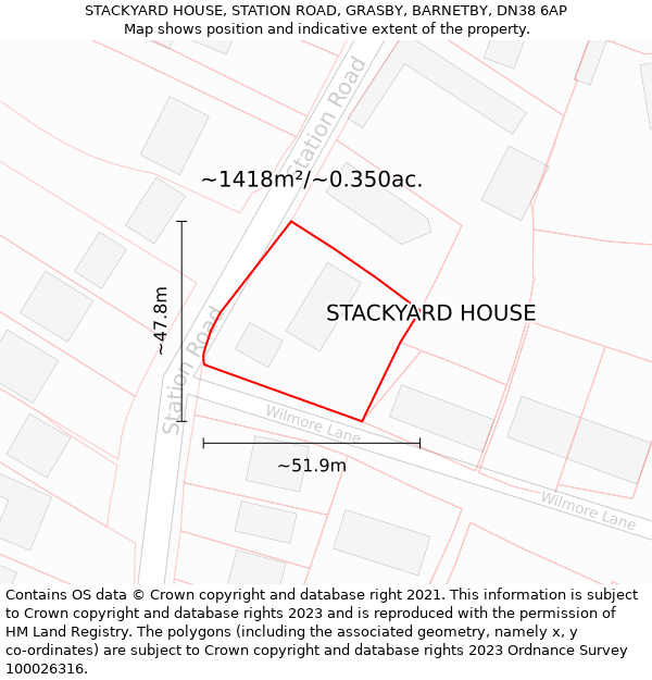 STACKYARD HOUSE, STATION ROAD, GRASBY, BARNETBY, DN38 6AP: Plot and title map