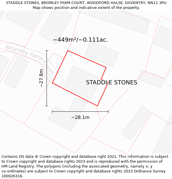 STADDLE STONES, BROMLEY FARM COURT, WOODFORD HALSE, DAVENTRY, NN11 3PU: Plot and title map