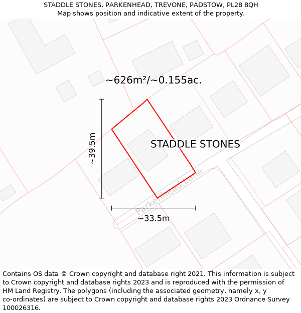 STADDLE STONES, PARKENHEAD, TREVONE, PADSTOW, PL28 8QH: Plot and title map