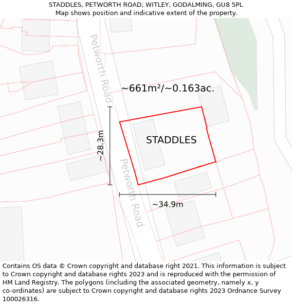 STADDLES, PETWORTH ROAD, WITLEY, GODALMING, GU8 5PL: Plot and title map