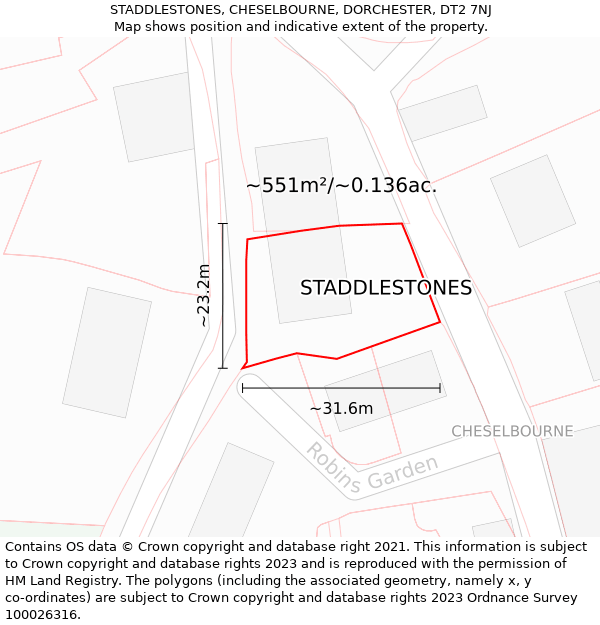 STADDLESTONES, CHESELBOURNE, DORCHESTER, DT2 7NJ: Plot and title map