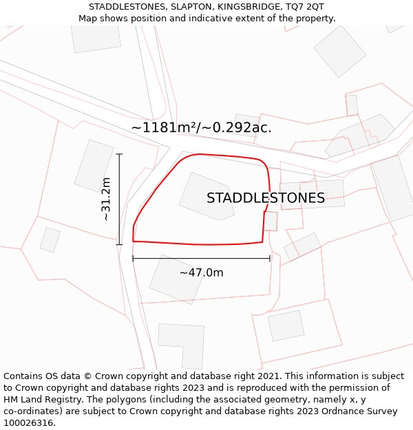 STADDLESTONES, SLAPTON, KINGSBRIDGE, TQ7 2QT: Plot and title map