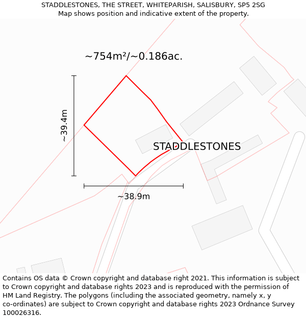 STADDLESTONES, THE STREET, WHITEPARISH, SALISBURY, SP5 2SG: Plot and title map
