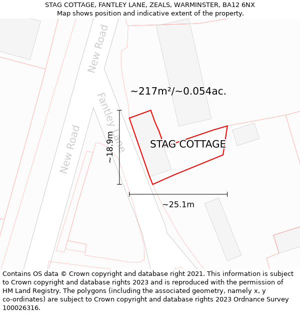 STAG COTTAGE, FANTLEY LANE, ZEALS, WARMINSTER, BA12 6NX: Plot and title map