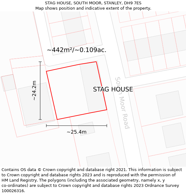STAG HOUSE, SOUTH MOOR, STANLEY, DH9 7ES: Plot and title map