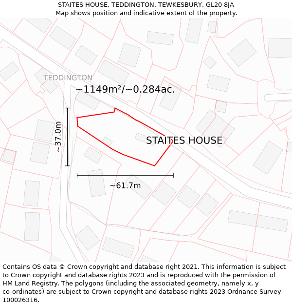 STAITES HOUSE, TEDDINGTON, TEWKESBURY, GL20 8JA: Plot and title map