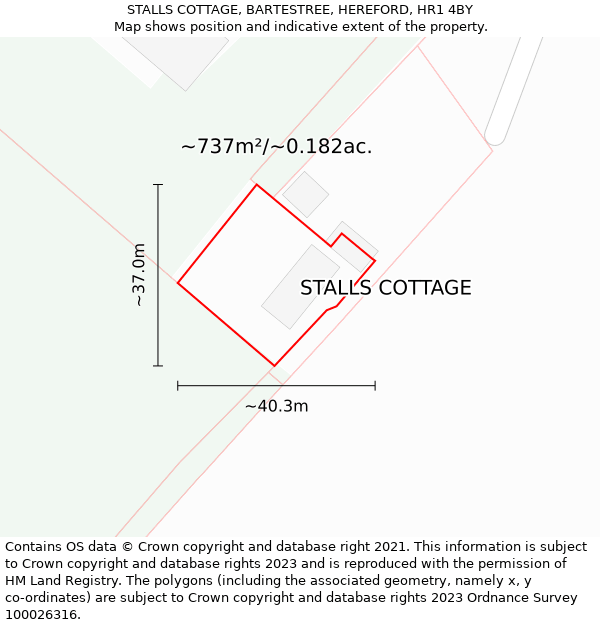 STALLS COTTAGE, BARTESTREE, HEREFORD, HR1 4BY: Plot and title map
