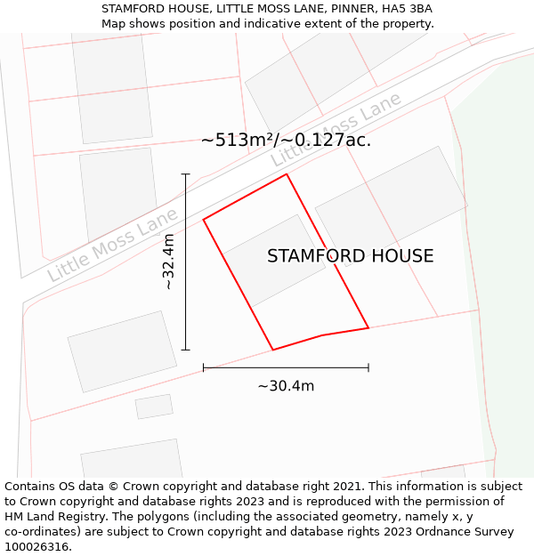 STAMFORD HOUSE, LITTLE MOSS LANE, PINNER, HA5 3BA: Plot and title map