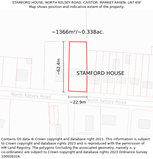 STAMFORD HOUSE, NORTH KELSEY ROAD, CAISTOR, MARKET RASEN, LN7 6SF: Plot and title map