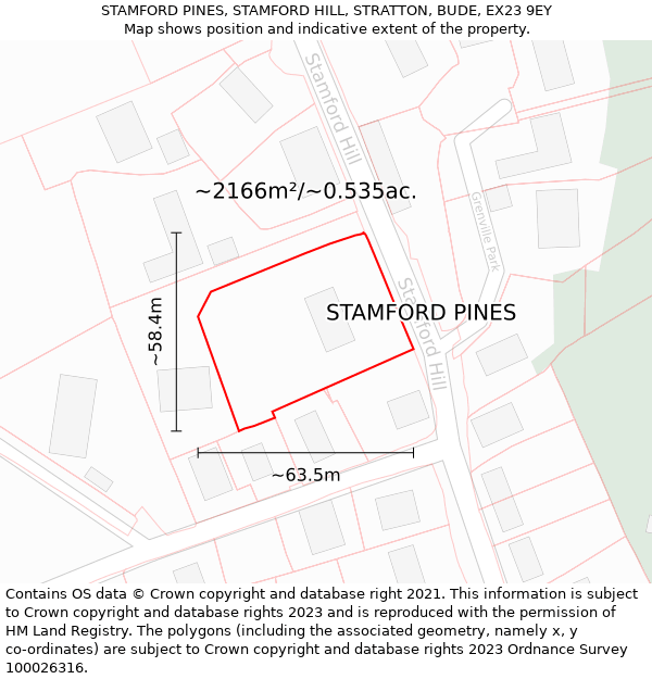 STAMFORD PINES, STAMFORD HILL, STRATTON, BUDE, EX23 9EY: Plot and title map