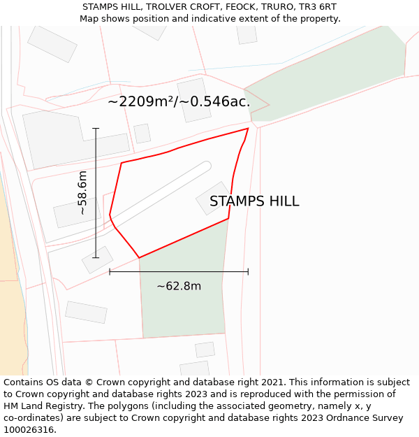 STAMPS HILL, TROLVER CROFT, FEOCK, TRURO, TR3 6RT: Plot and title map