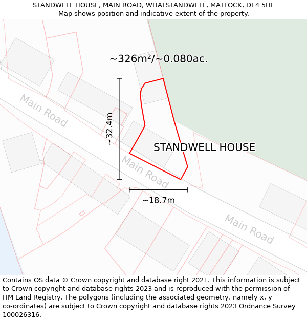 STANDWELL HOUSE, MAIN ROAD, WHATSTANDWELL, MATLOCK, DE4 5HE: Plot and title map