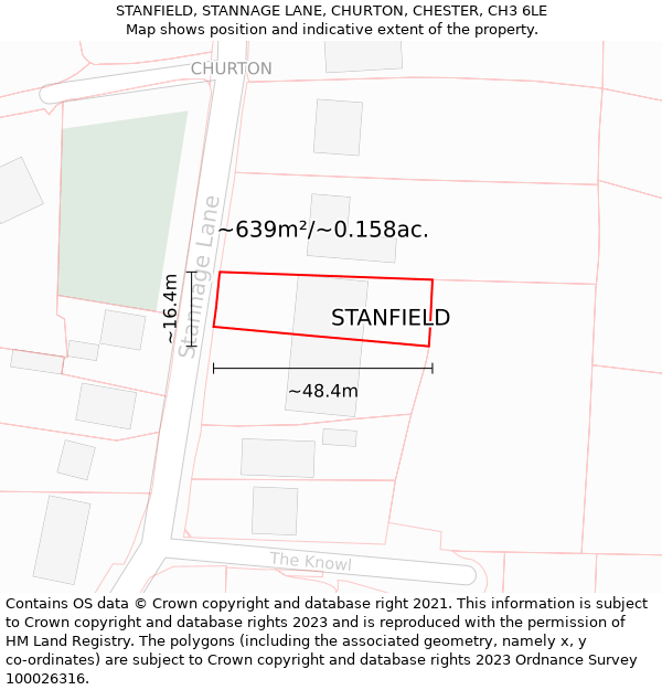 STANFIELD, STANNAGE LANE, CHURTON, CHESTER, CH3 6LE: Plot and title map