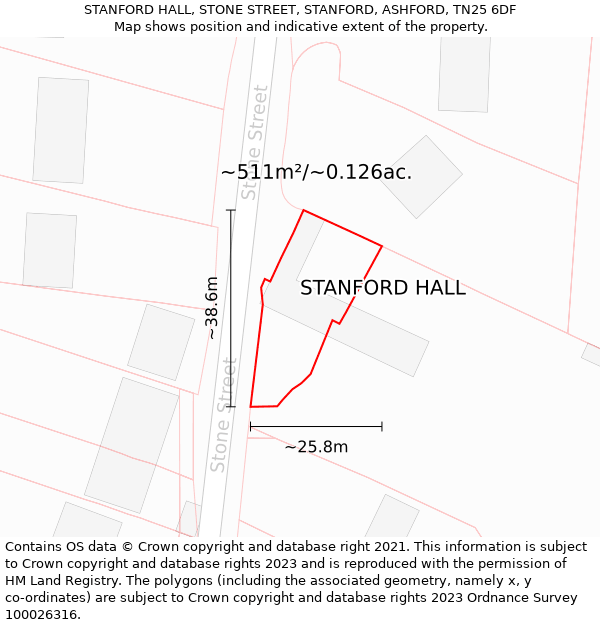 STANFORD HALL, STONE STREET, STANFORD, ASHFORD, TN25 6DF: Plot and title map
