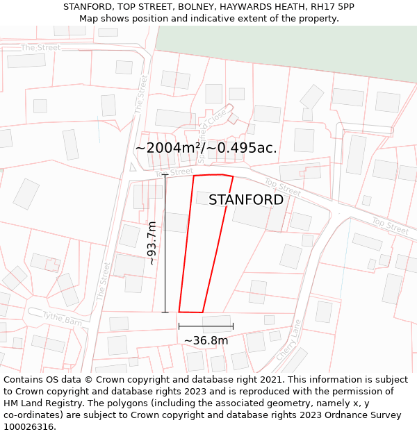 STANFORD, TOP STREET, BOLNEY, HAYWARDS HEATH, RH17 5PP: Plot and title map