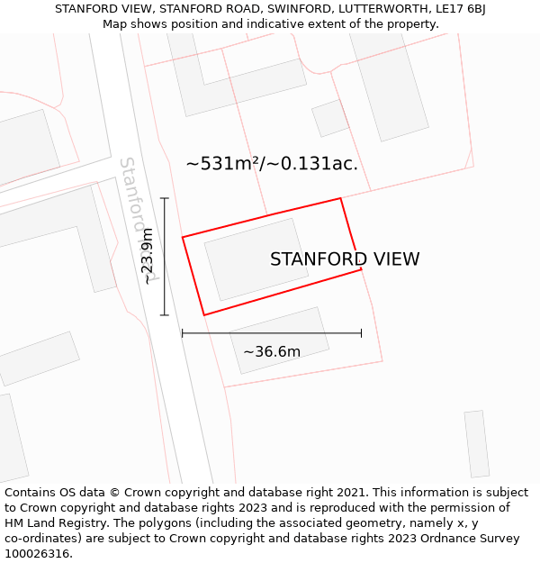 STANFORD VIEW, STANFORD ROAD, SWINFORD, LUTTERWORTH, LE17 6BJ: Plot and title map