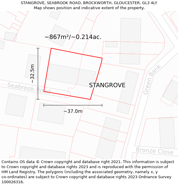 STANGROVE, SEABROOK ROAD, BROCKWORTH, GLOUCESTER, GL3 4LY: Plot and title map