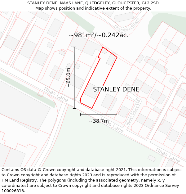 STANLEY DENE, NAAS LANE, QUEDGELEY, GLOUCESTER, GL2 2SD: Plot and title map