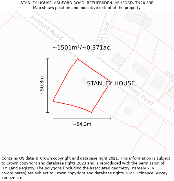 STANLEY HOUSE, ASHFORD ROAD, BETHERSDEN, ASHFORD, TN26 3BB: Plot and title map