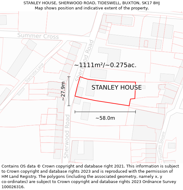 STANLEY HOUSE, SHERWOOD ROAD, TIDESWELL, BUXTON, SK17 8HJ: Plot and title map