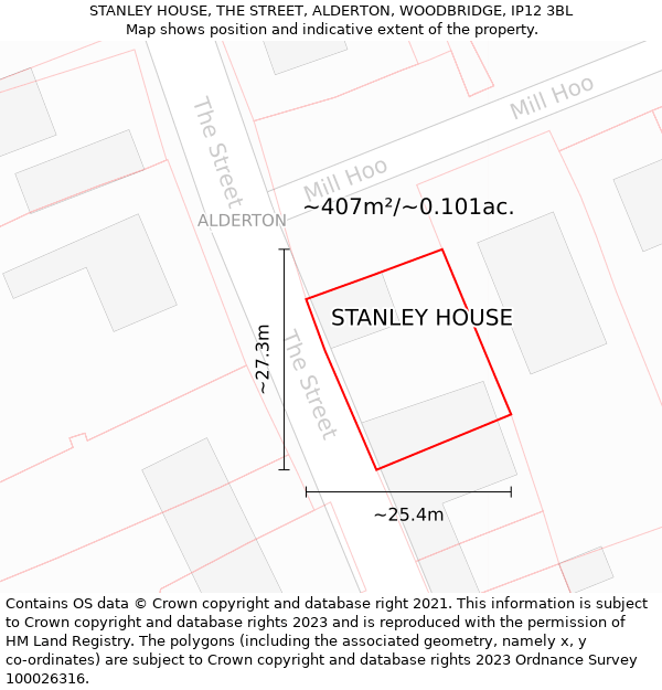 STANLEY HOUSE, THE STREET, ALDERTON, WOODBRIDGE, IP12 3BL: Plot and title map